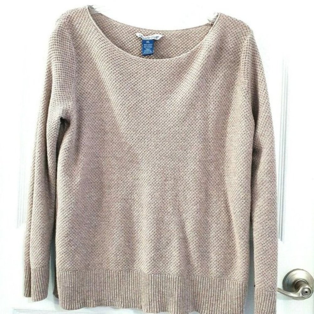 CASCADE BLUE Womens Size XL Tan Waffle Knit Pullover Long Sleeves Sweater
